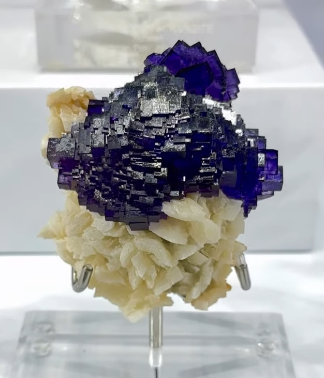 Fluorite – Imperial Violet Stepped Cubes on Sculptural Dolomite