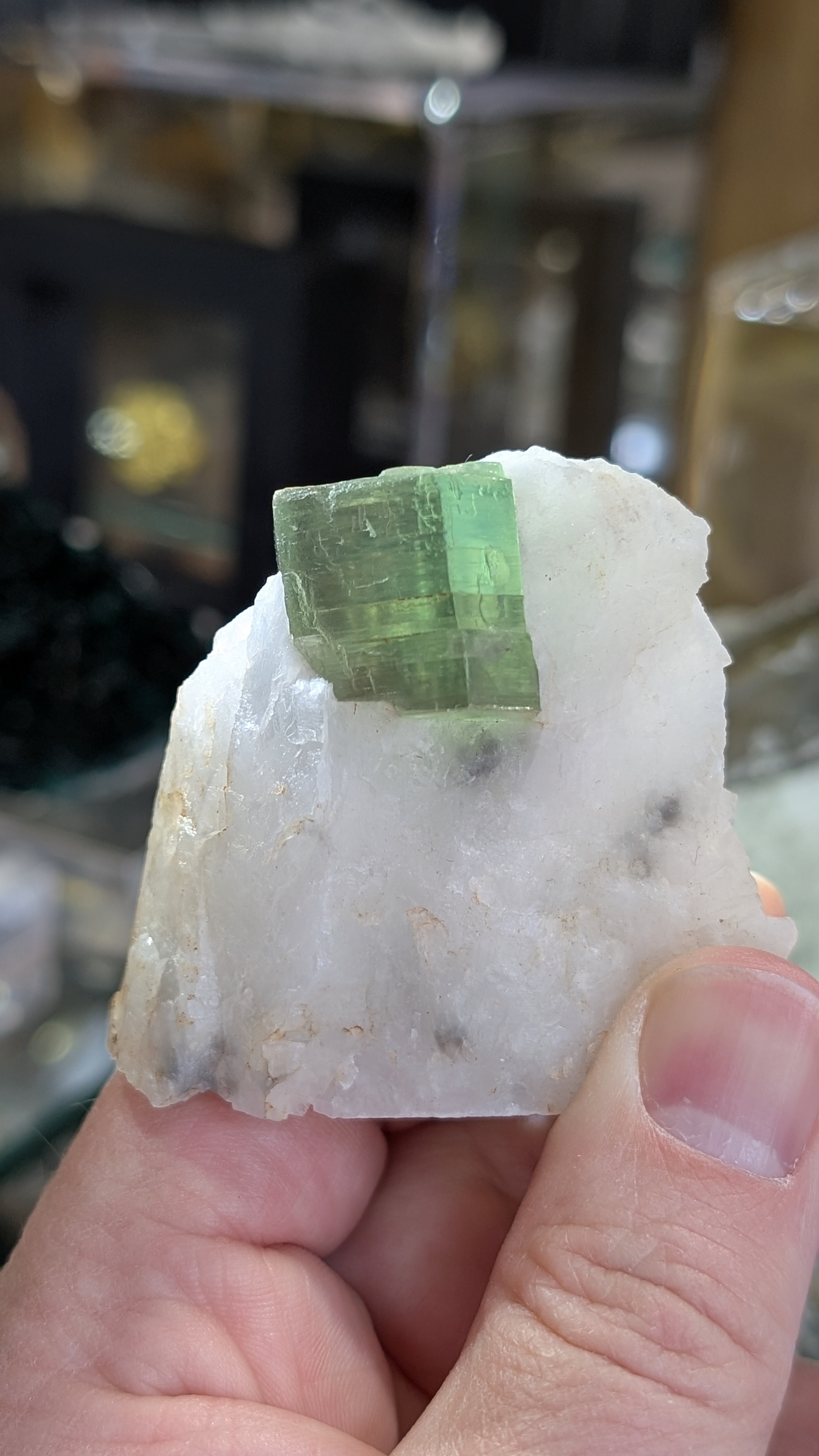 Phlogopite (Mica) – Gem Green Crystal on White Dolomitic Marble