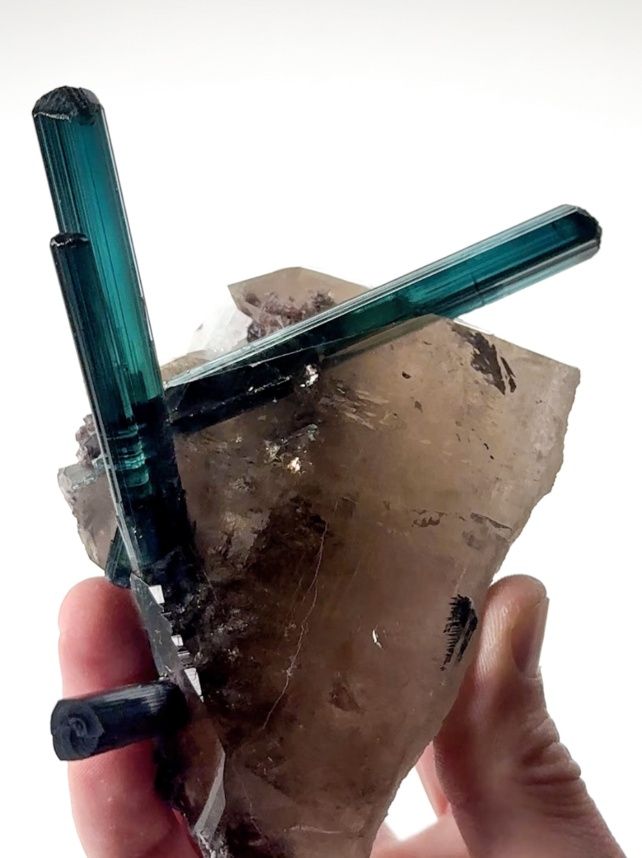 Indicolite Tourmaline on Quartz – Thiago’s Pocket, Electric Blue Crystal Spray