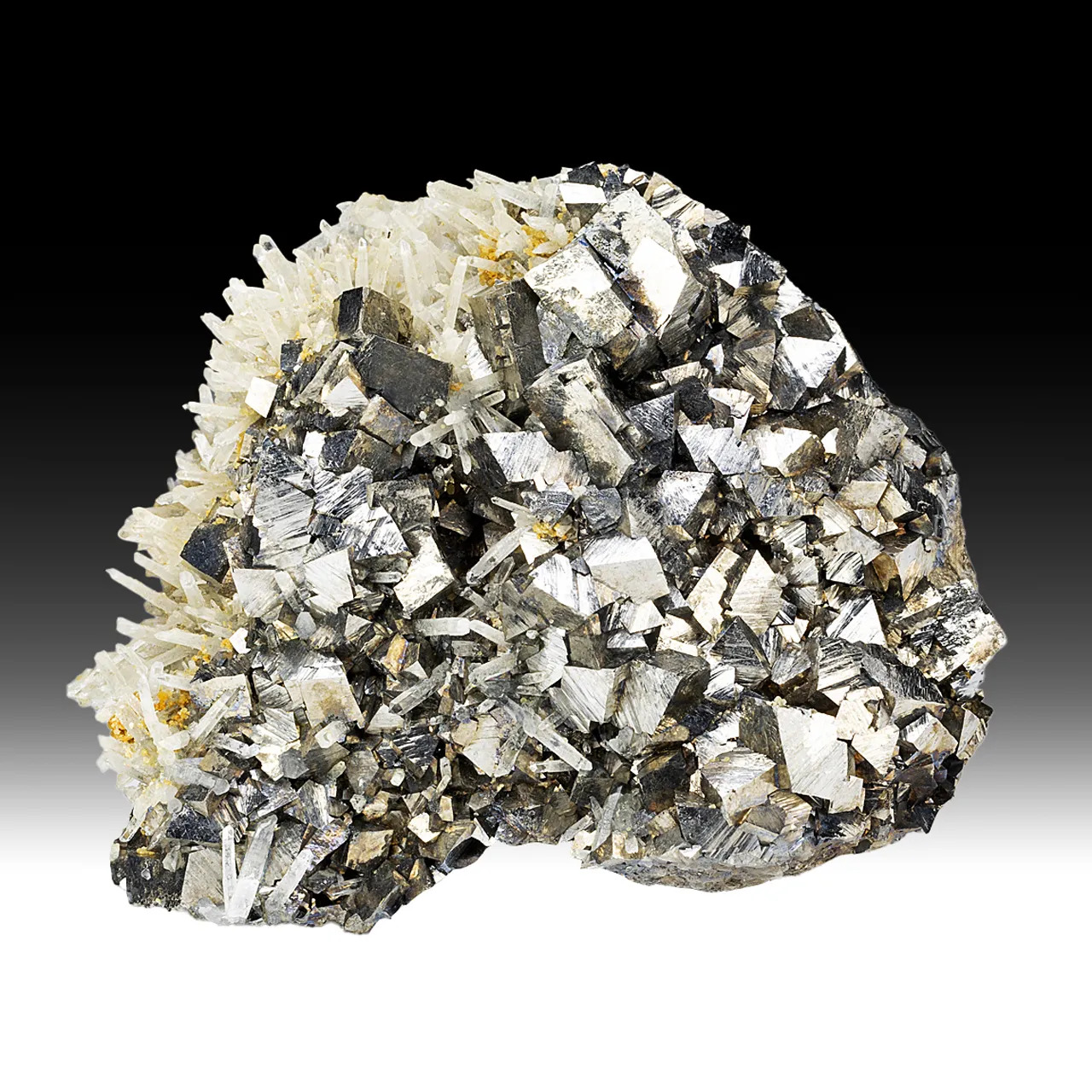 Arsenopyrite with Quartz and Calcite – Bright Metallic Crystal Cluster