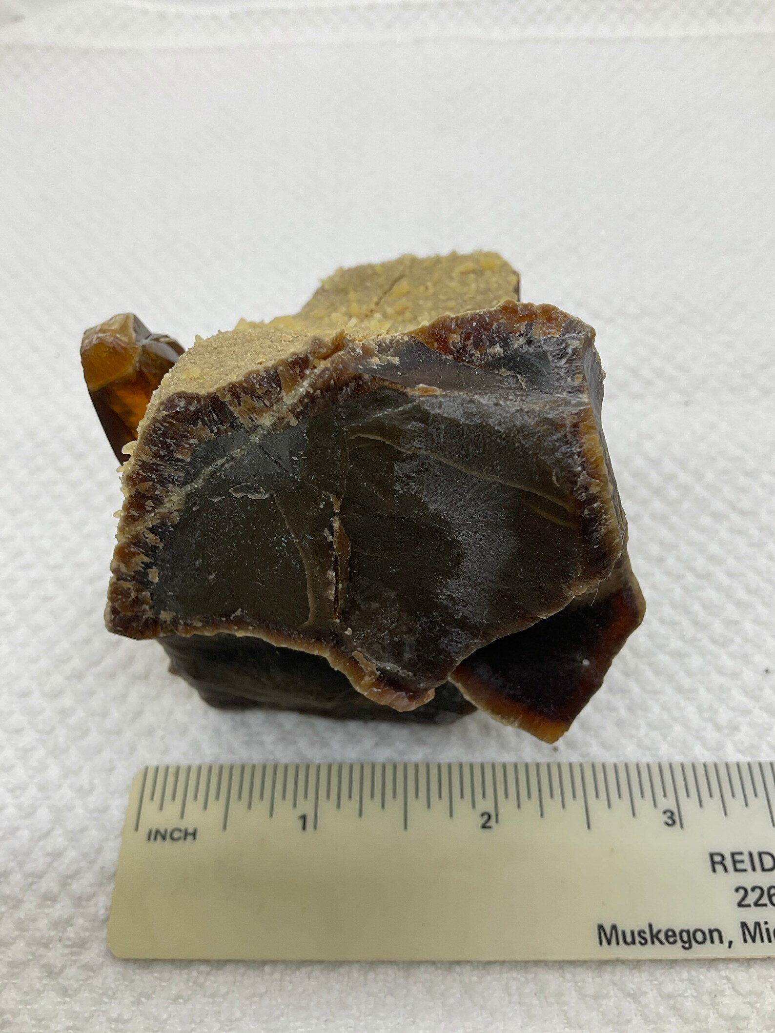 Barite on Calcite in Septarian Nodule – Gemmy Amber Barite Crystal