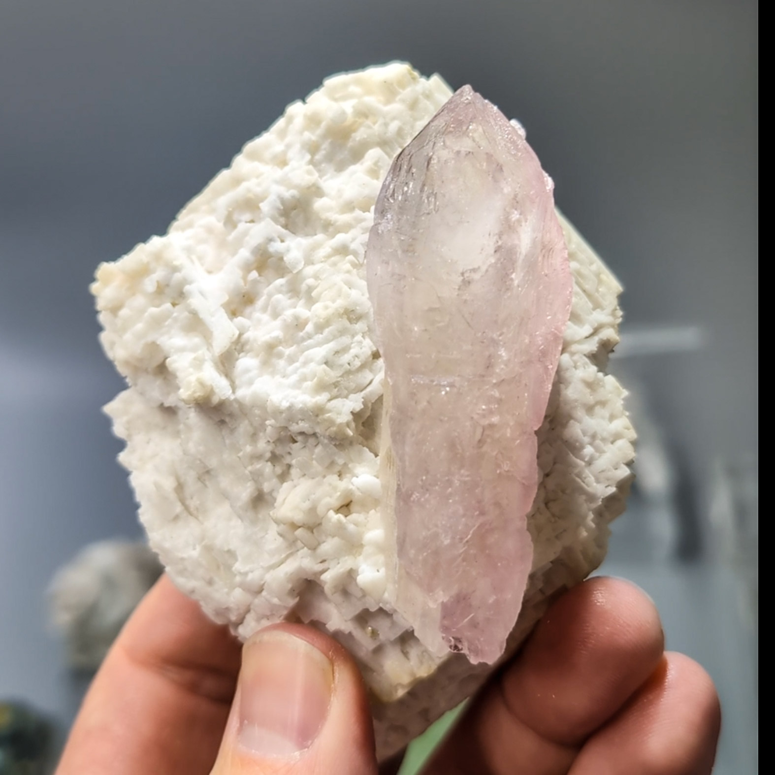 Rose Quartz on Albite – Exceptional Large, Single, Doubly-Terminated Crystal
