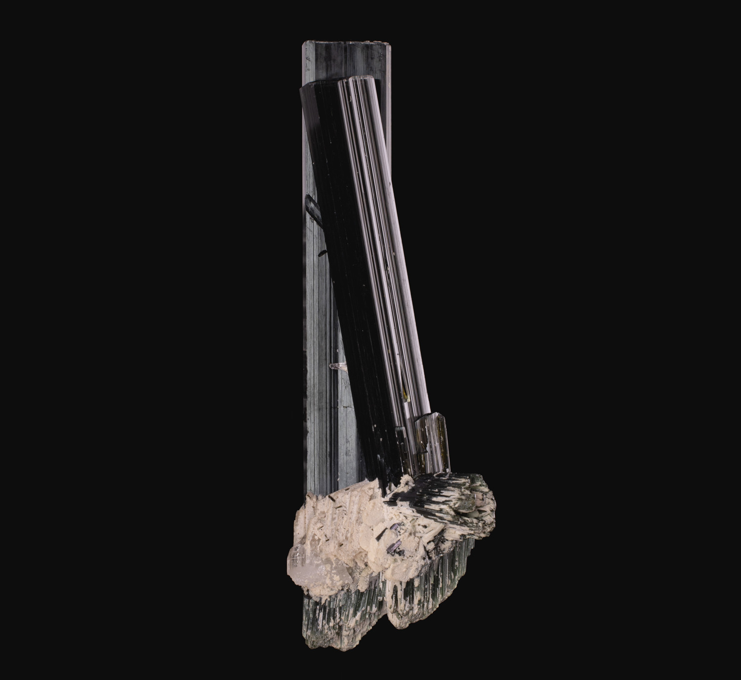 Schorl Tourmaline – Sculptural Parallel Growth Cluster with Precision Striations, Dara-e-Pech Cabinet Piece