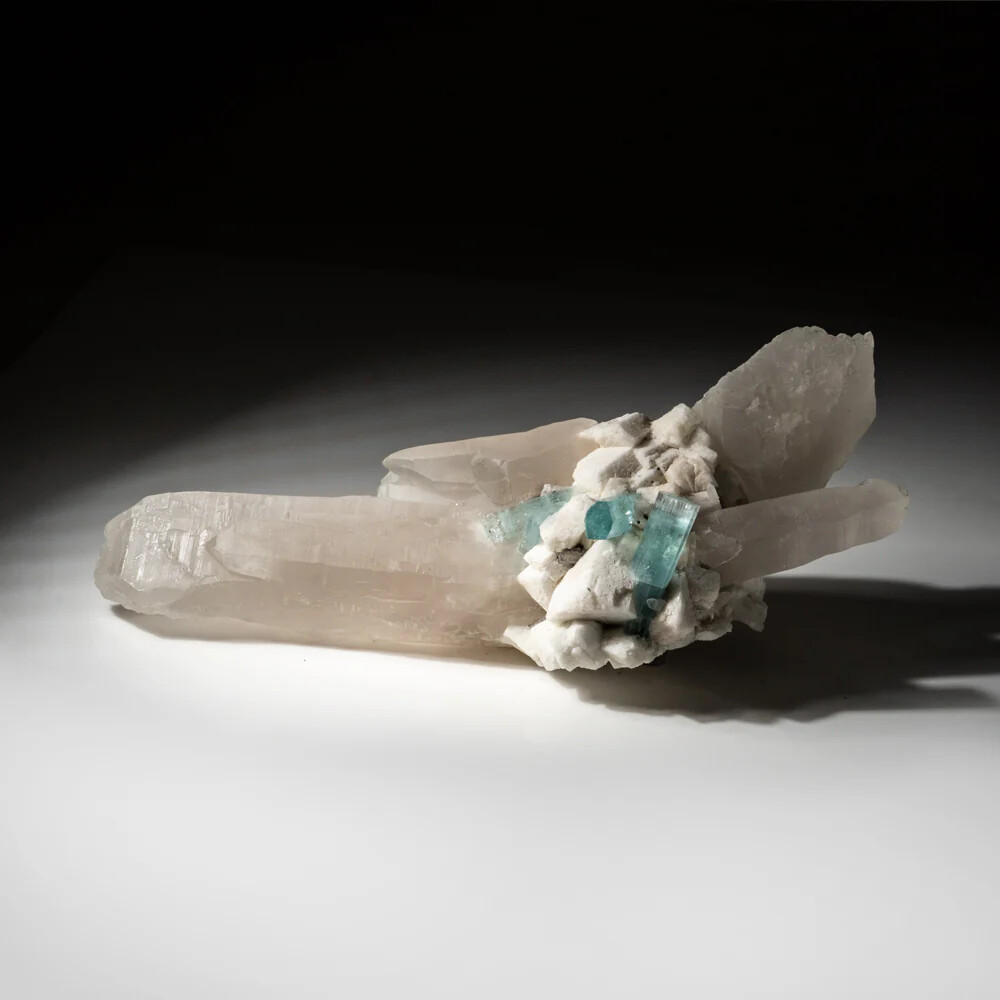 Aquamarine on Quartz with Microcline and Apatite