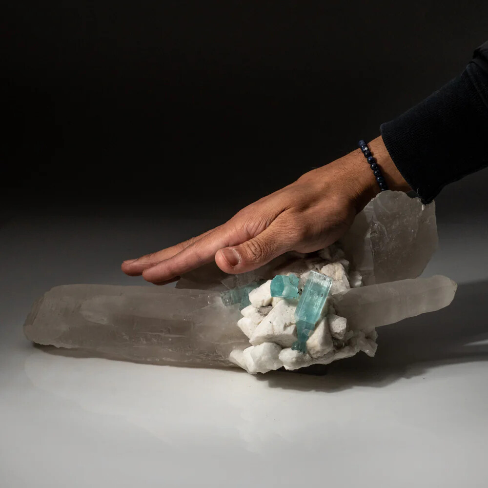 Aquamarine on Quartz with Microcline and Apatite