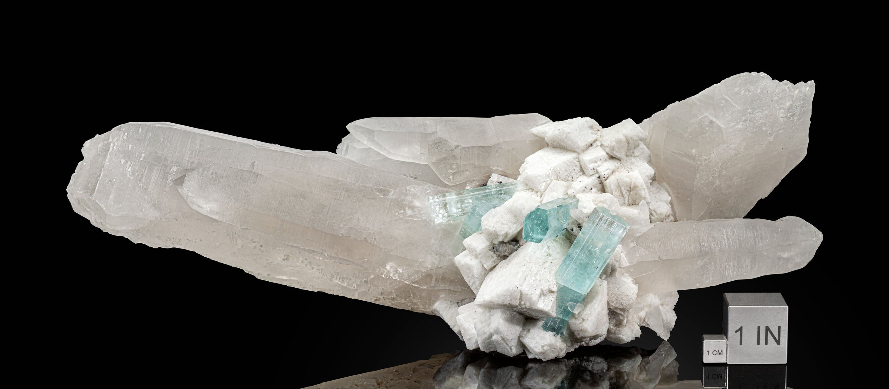 Aquamarine on Quartz with Microcline and Apatite