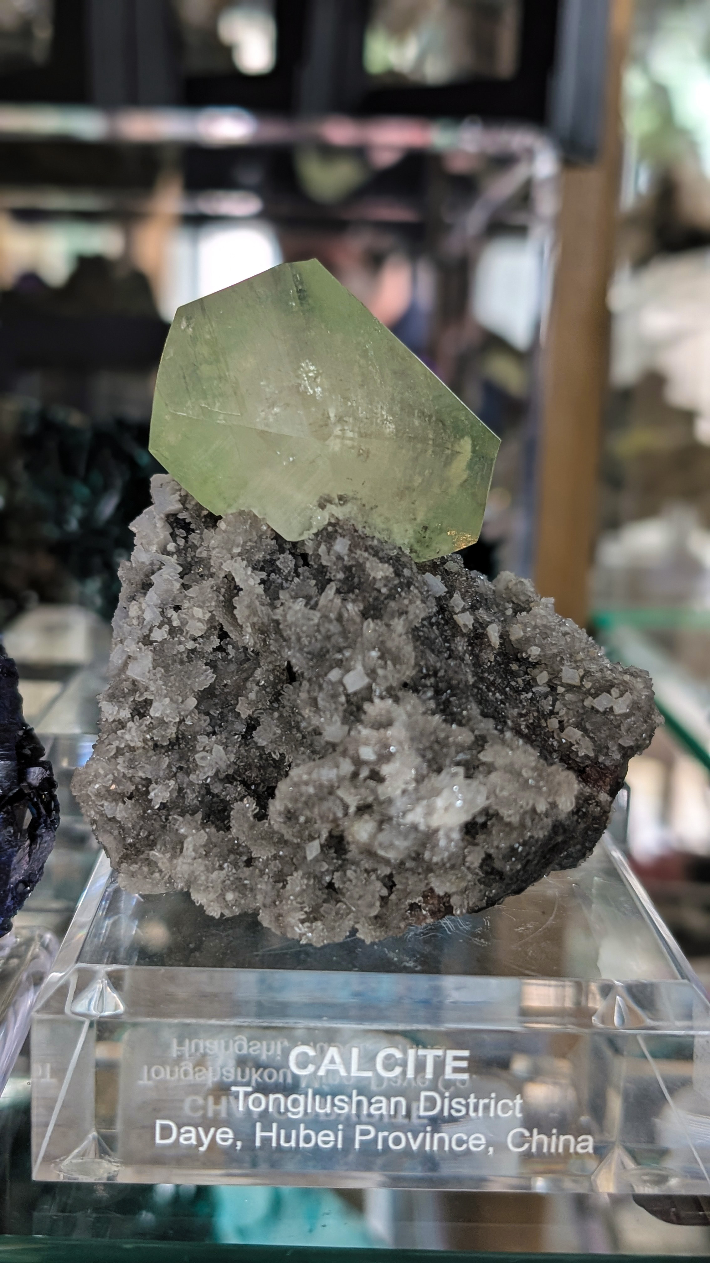 Calcite – Rare Gemmy Green Tabular Crystal on Druzy Matrix