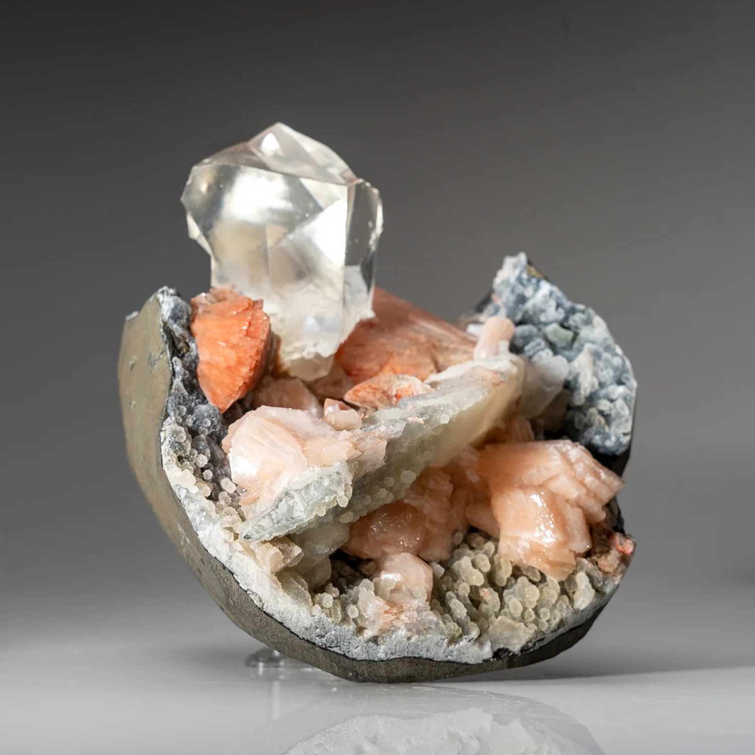 Calcite with Pink Heulandite and Druzy Chalcedony