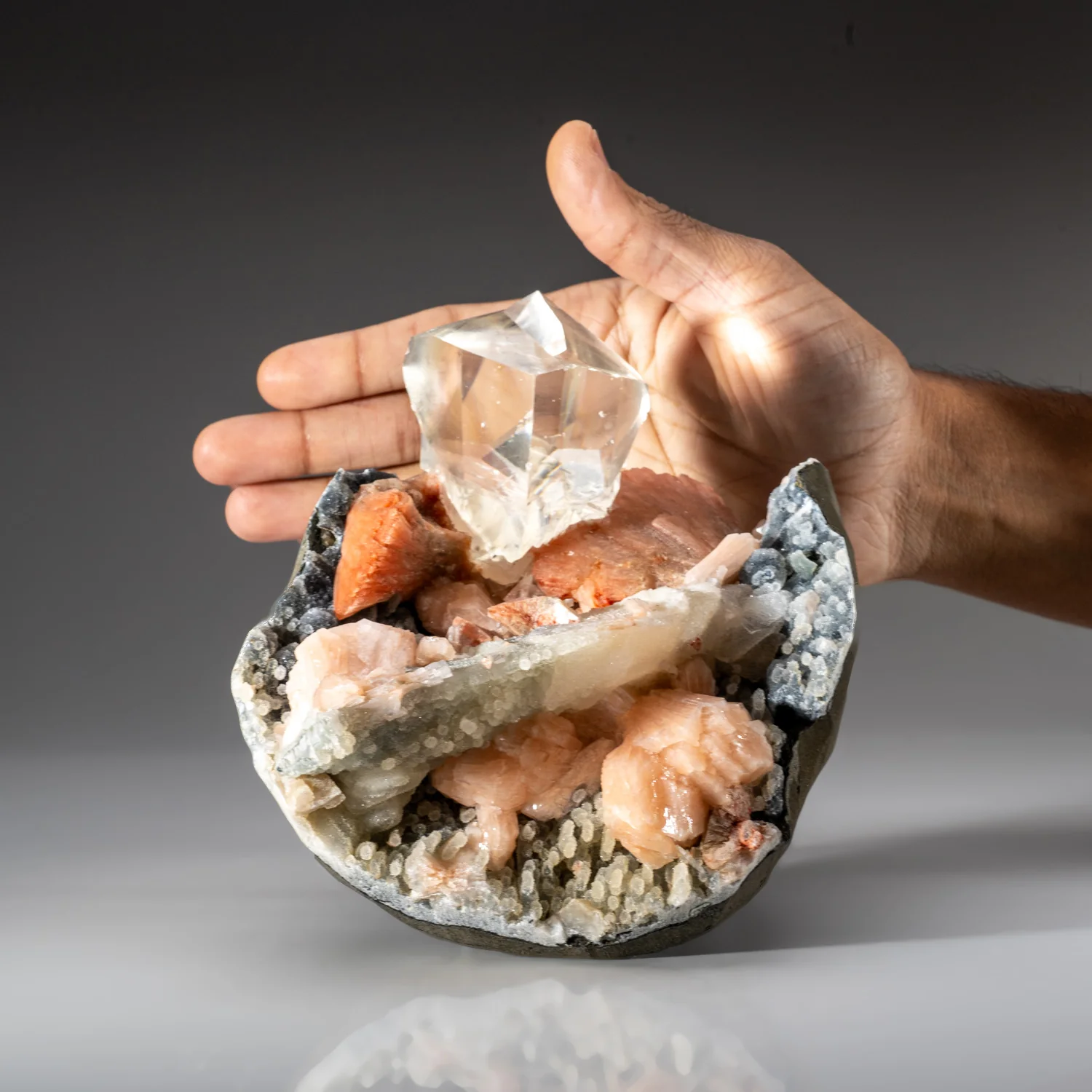 Calcite with Pink Heulandite and Druzy Chalcedony