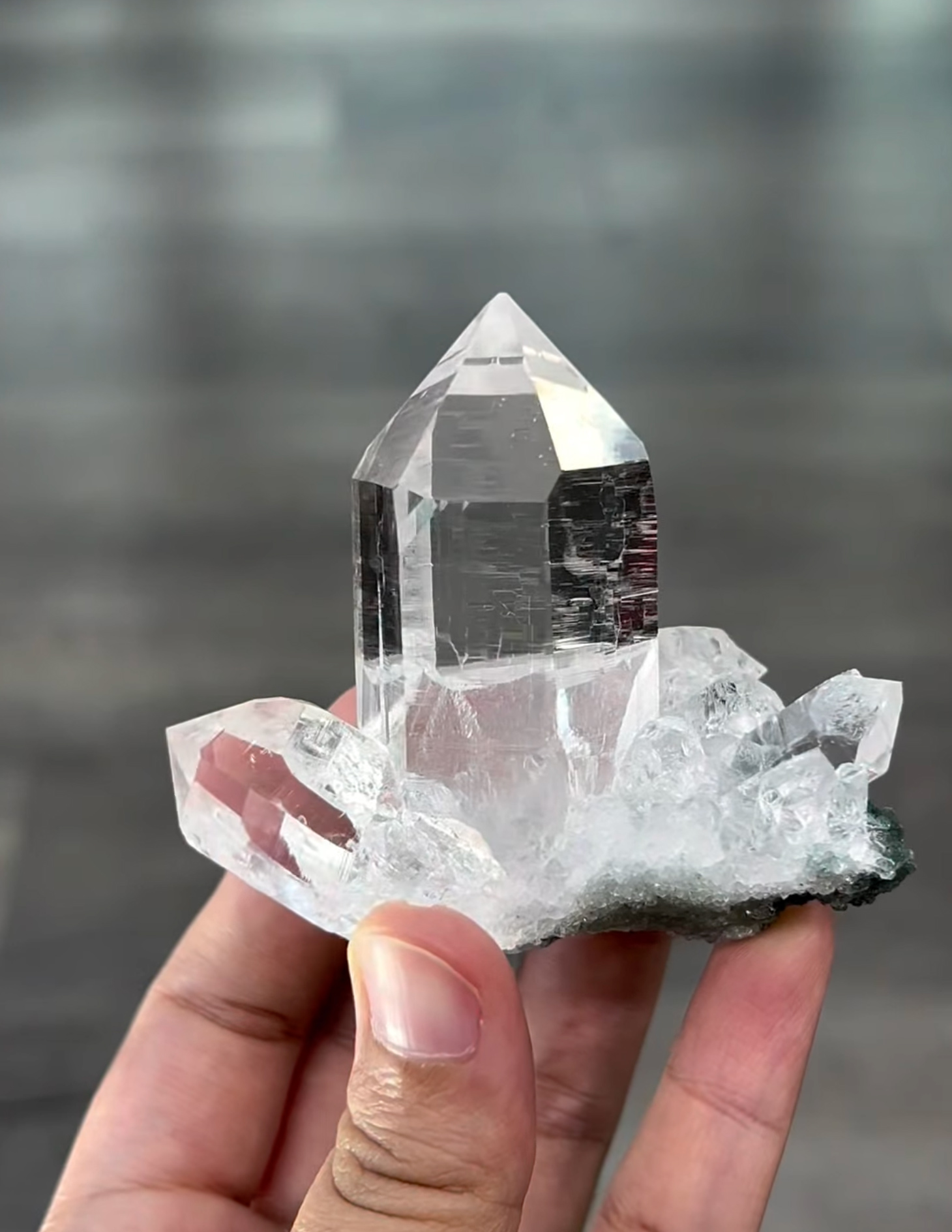 Quartz – Flawlessly Clear Bright Lustrous Centered Crystal on Aesthetic Matrix