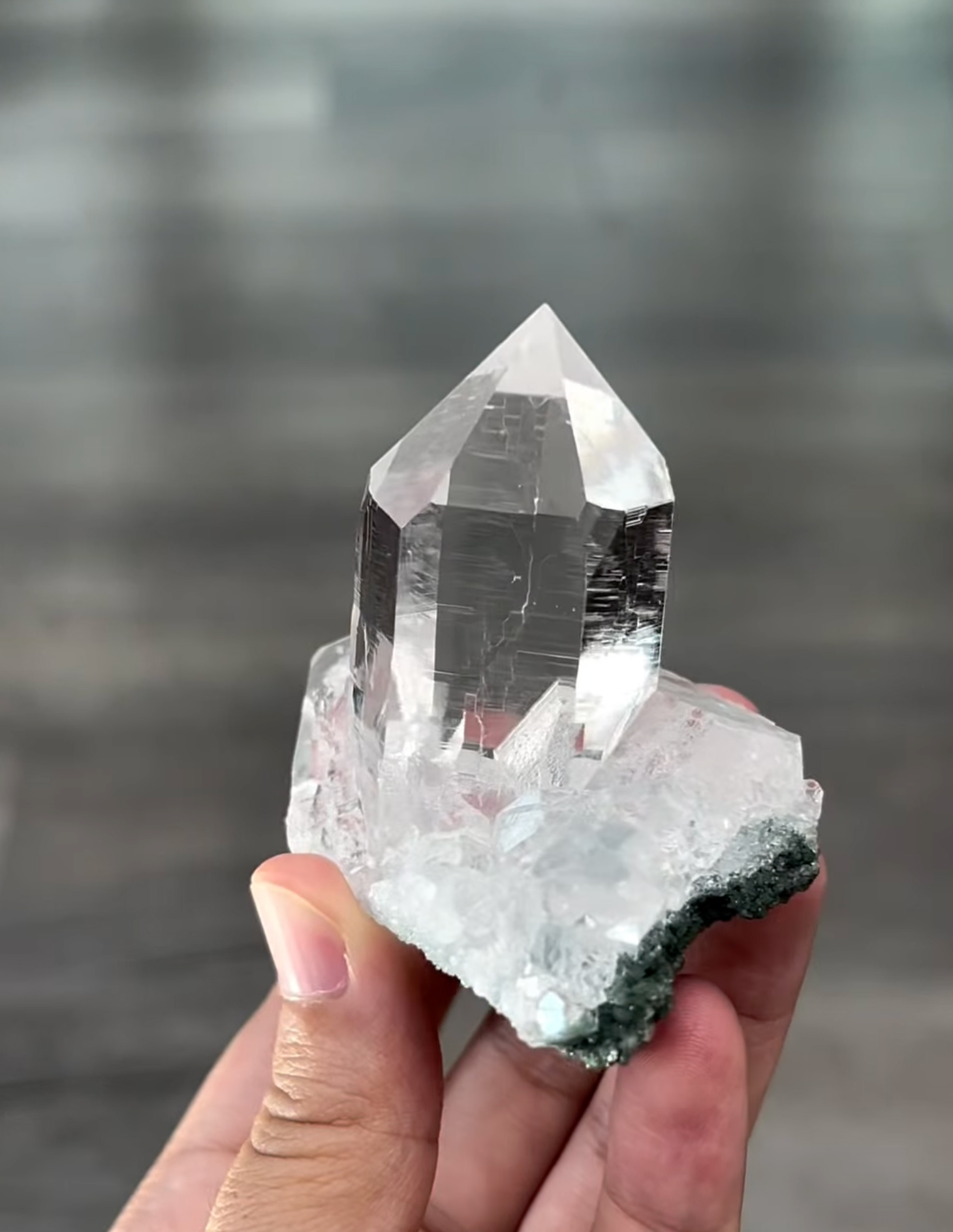 Quartz – Flawlessly Clear Bright Lustrous Centered Crystal on Aesthetic Matrix
