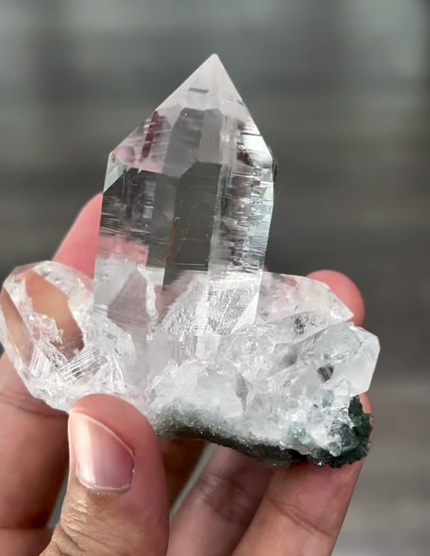 Quartz – Flawlessly Clear Bright Lustrous Centered Crystal on Aesthetic Matrix