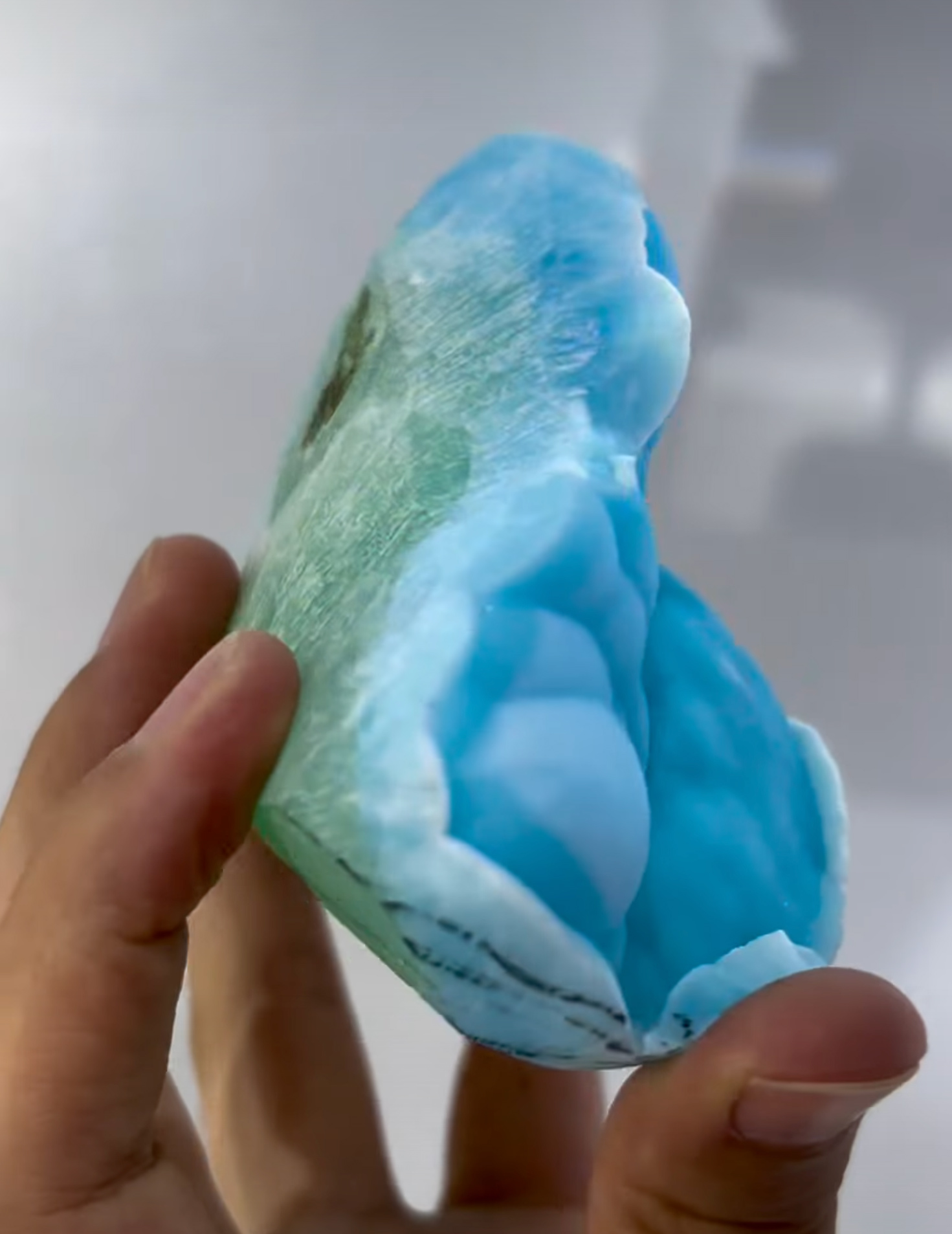Blue Aragonite – Vivid Sky-Blue Botryoidal Plate with Smooth Satiny Luster