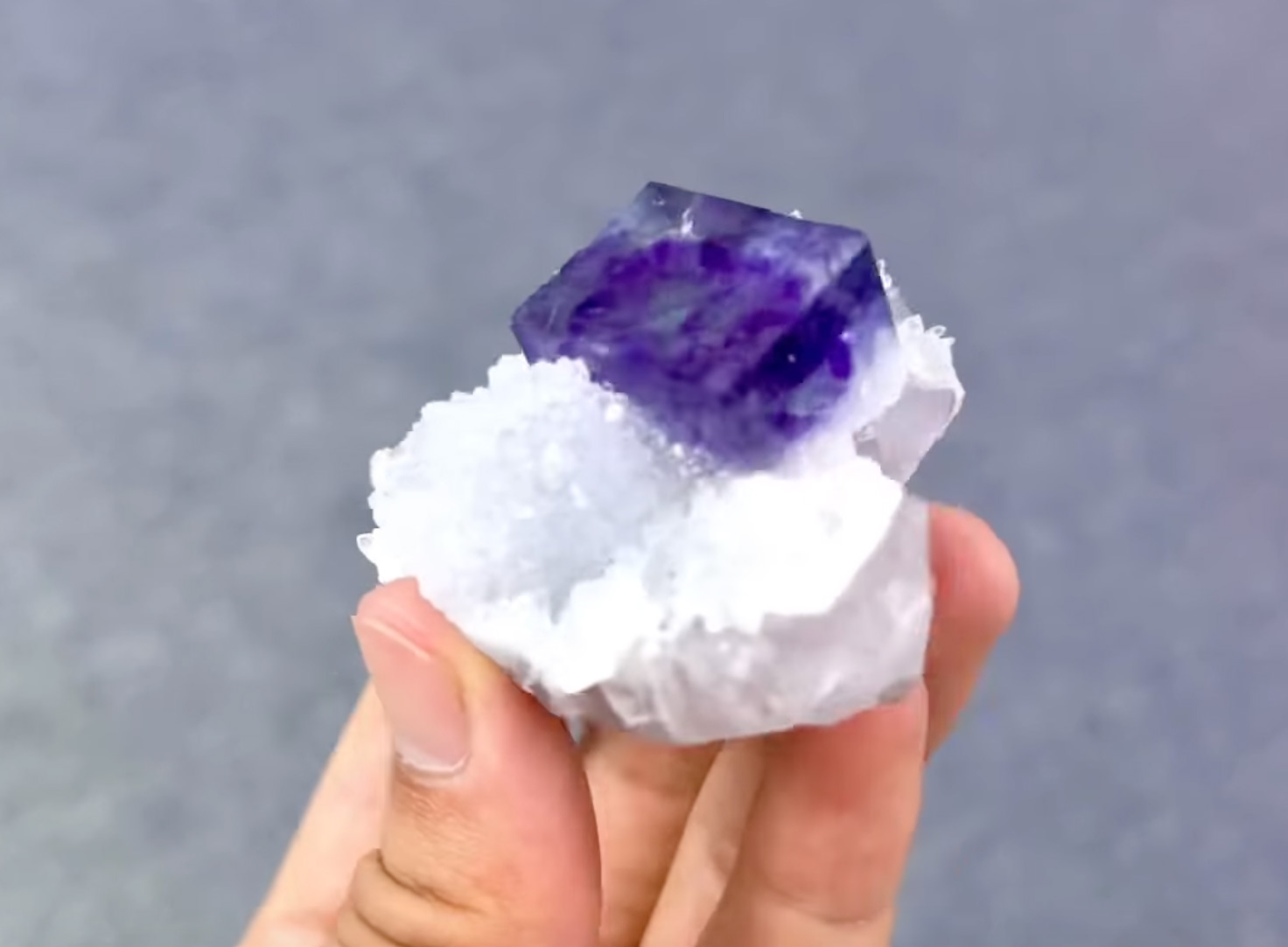 Fluorite on Quartz - Flawless Violet Phantom Cube with Unique Zoning