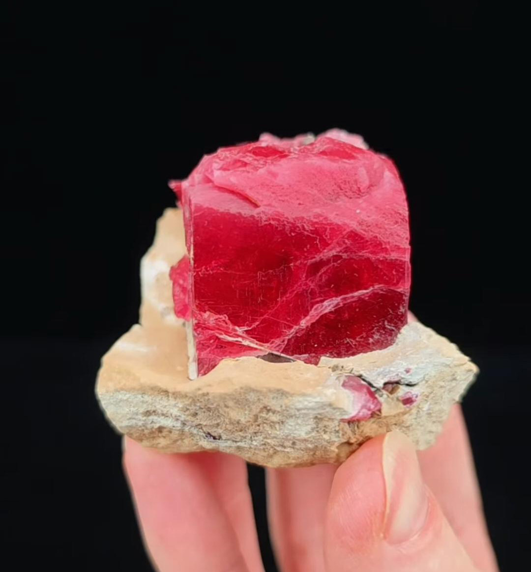 Rhodonite - Cherry Red Focal Crystal on Matrix, Structurally Fine Locality Specimen