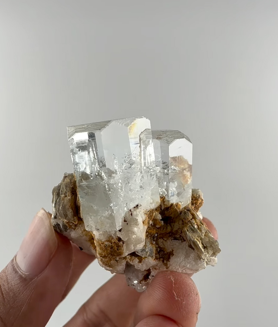 Goshenite on Matrix - Rare Vertical Hexagonal Gemmy White Beryl Crystals