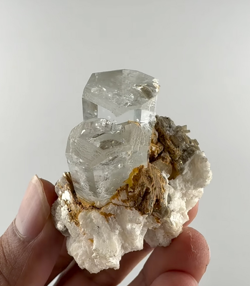 Goshenite on Matrix - Rare Vertical Hexagonal Gemmy White Beryl Crystals