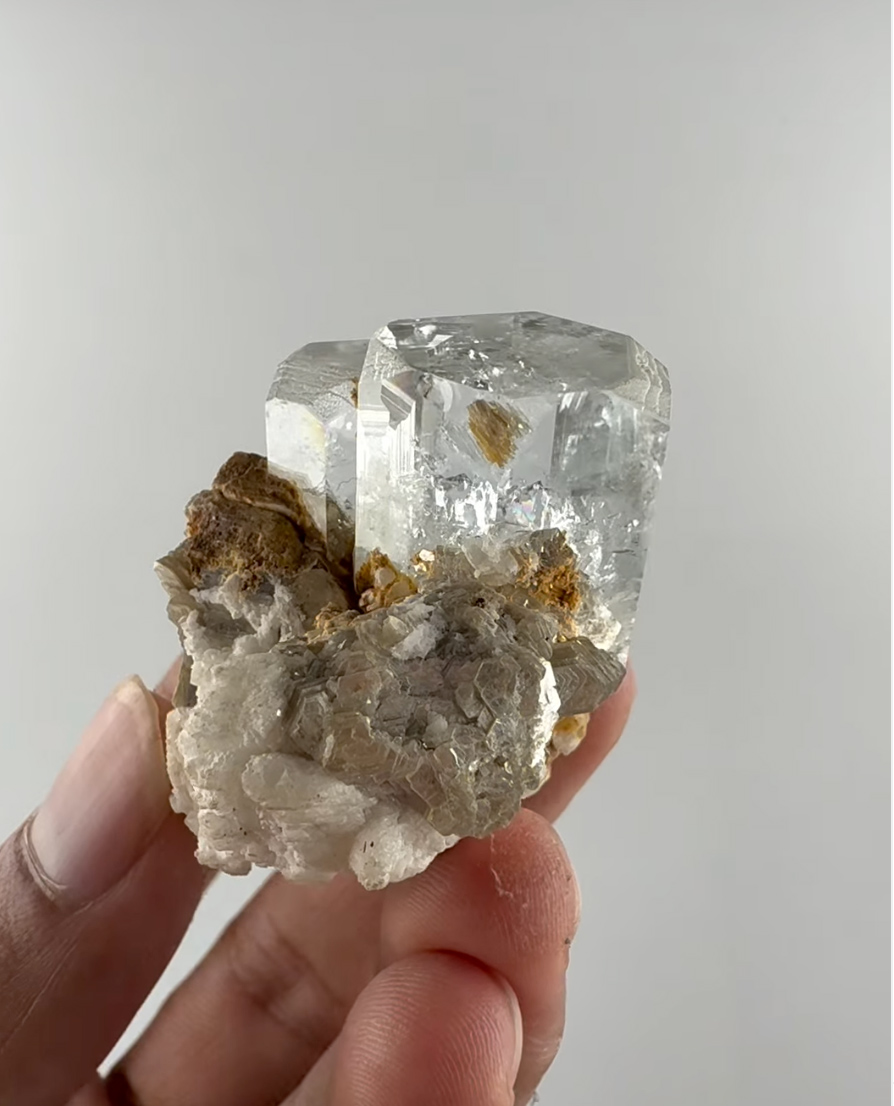 Goshenite on Matrix - Rare Vertical Hexagonal Gemmy White Beryl Crystals