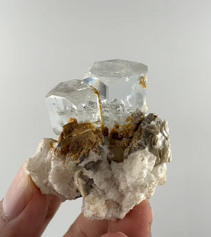 Goshenite on Matrix - Rare Vertical Hexagonal Gemmy White Beryl Crystals