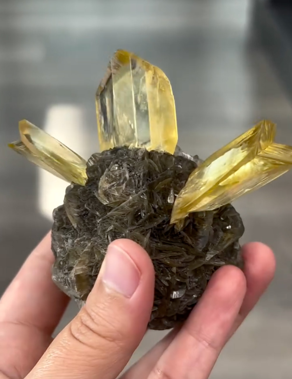 Selenite - Gem Yellow Duckbill Crystals on Matrix Ball