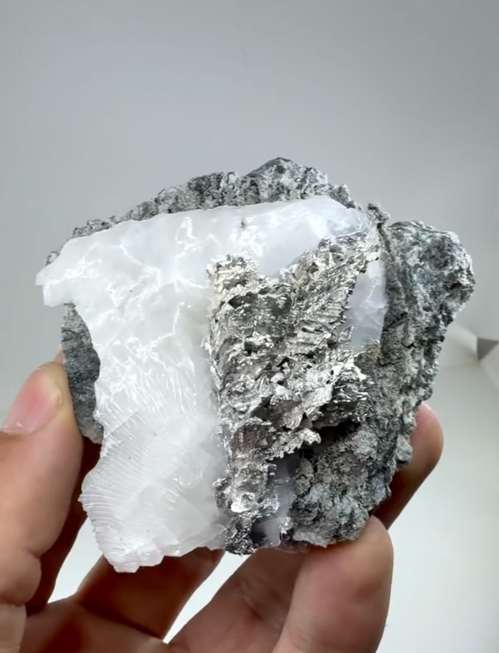 Silver - Exceptional Crystallization on Calcite (Etched)