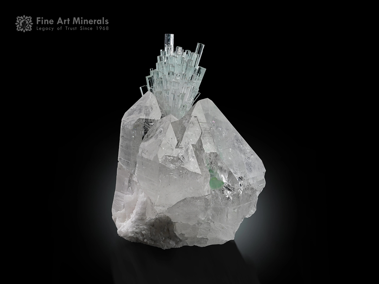 Achroite Tourmaline Spray on Quartz