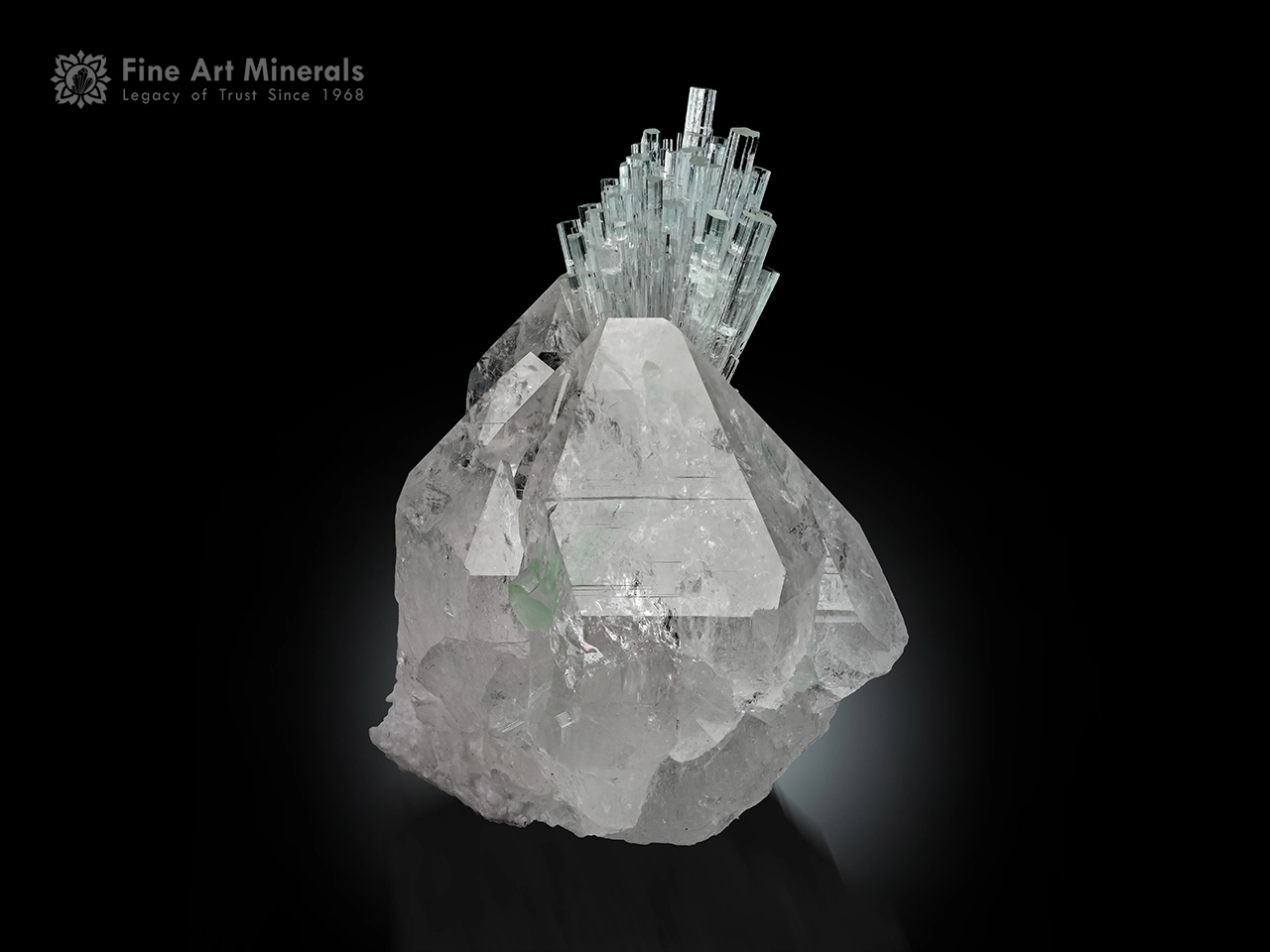 Achroite Tourmaline Spray on Quartz