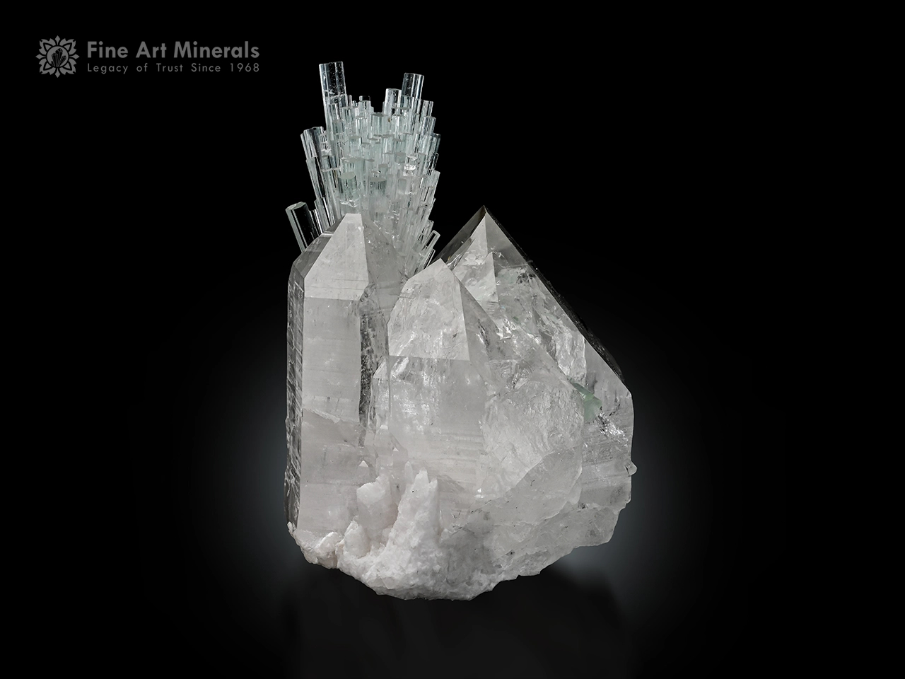 Achroite Tourmaline Spray on Quartz