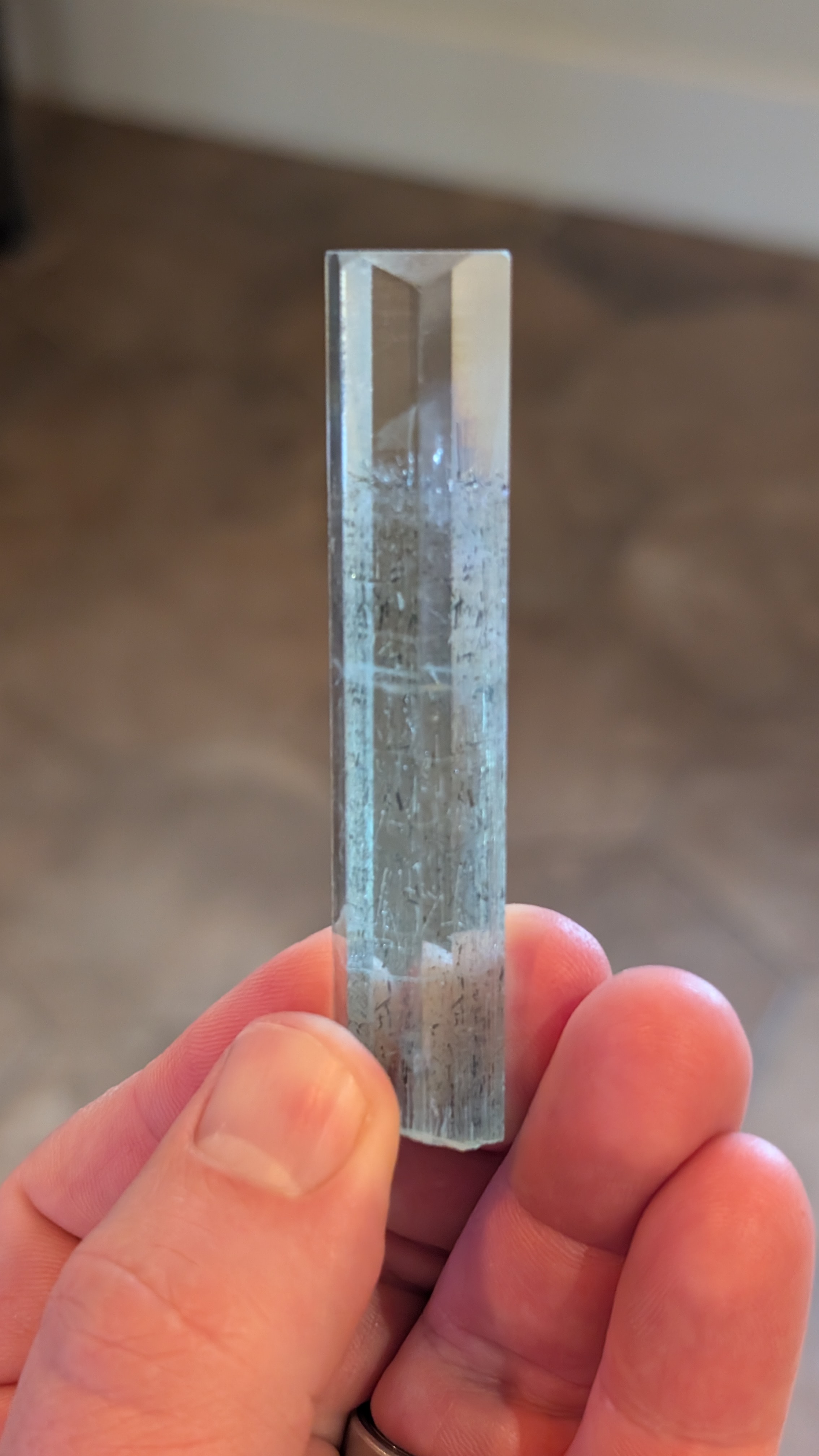 Aquamarine (Beryl) - Gem Elongated Prism with Schorl Inclusions, Pakistan