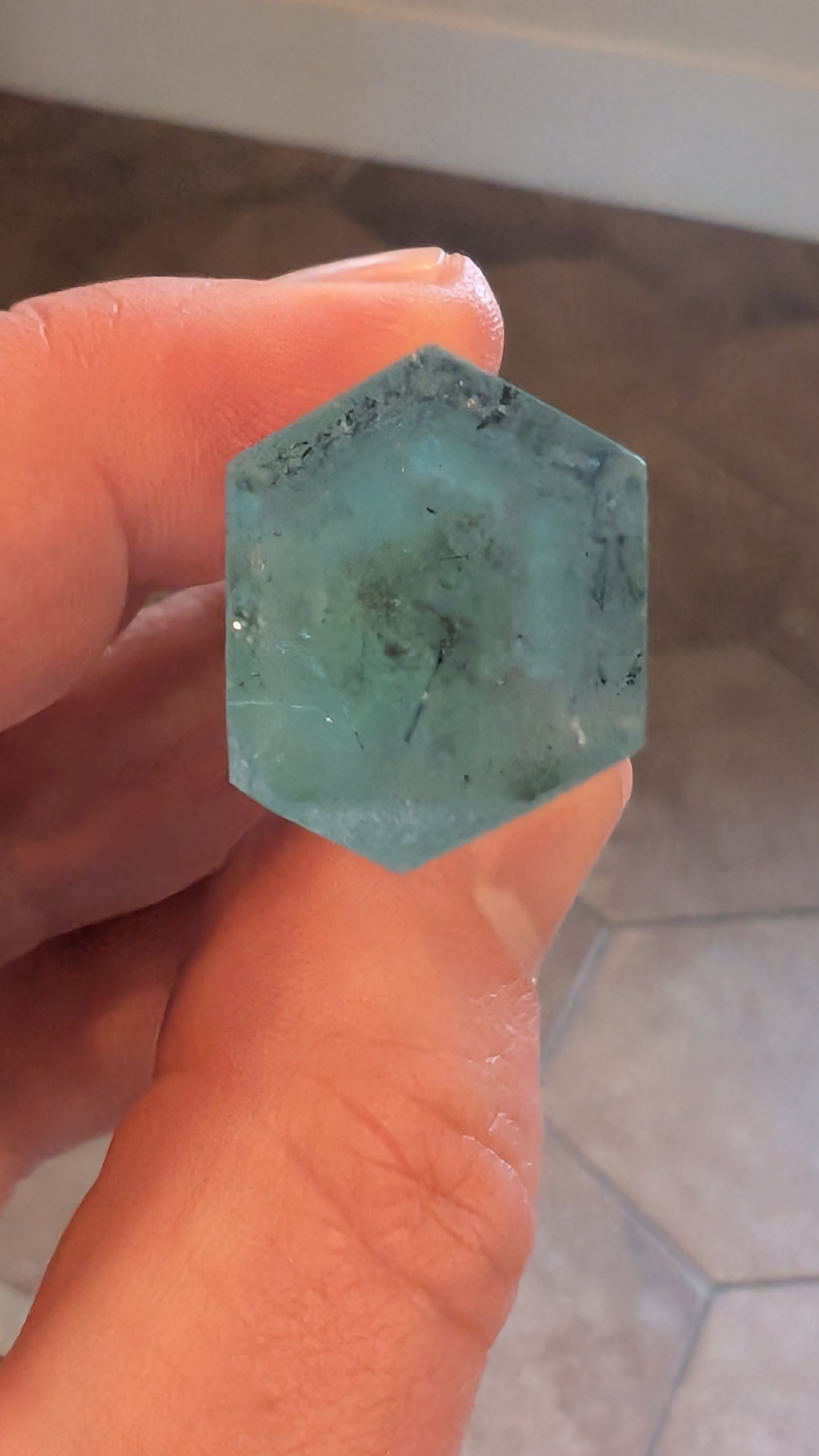 Aquamarine (Beryl) - Gem Elongated Prism with Schorl Inclusions, Pakistan