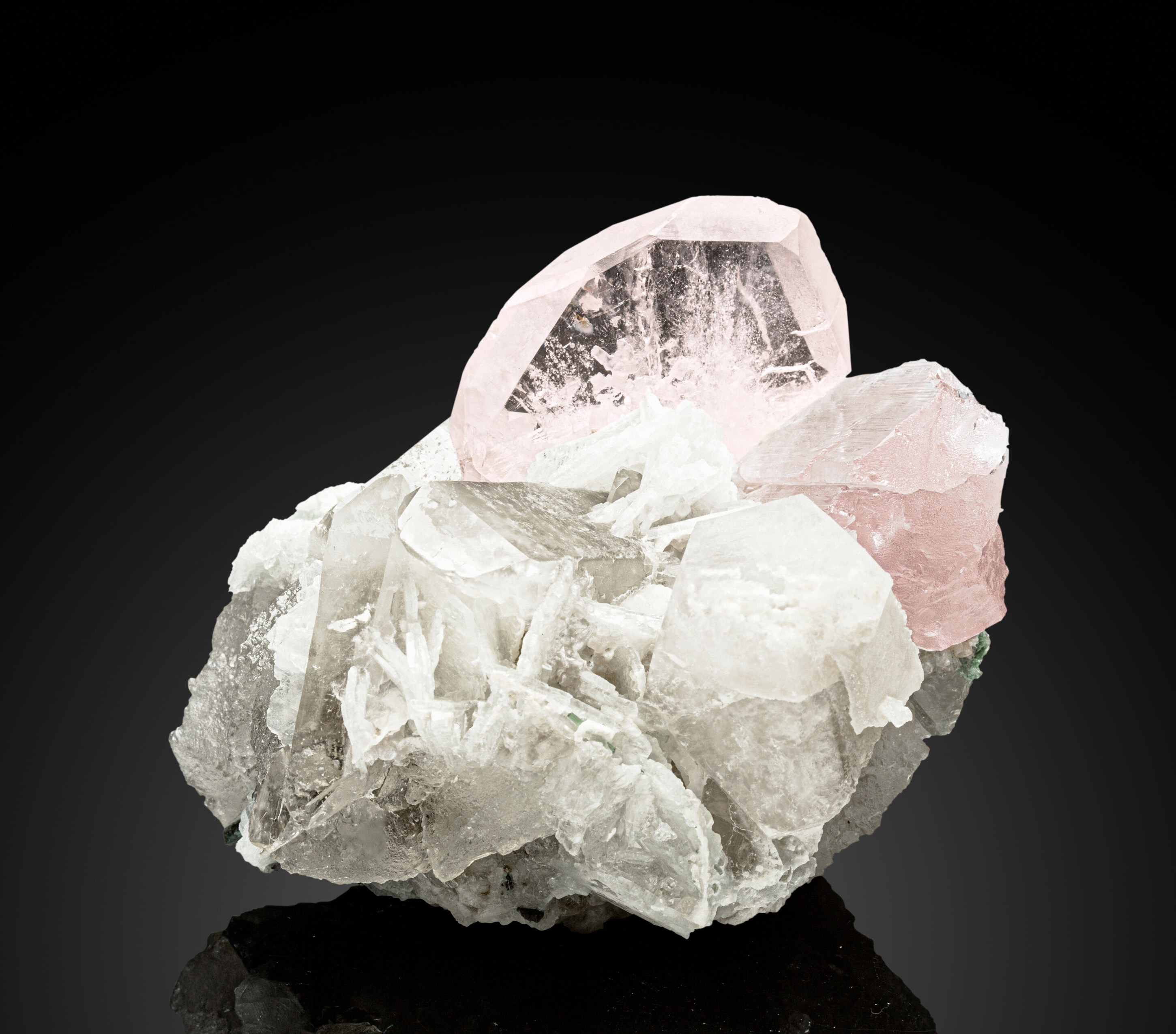 Morganite on Kunzite on Albite Matrix