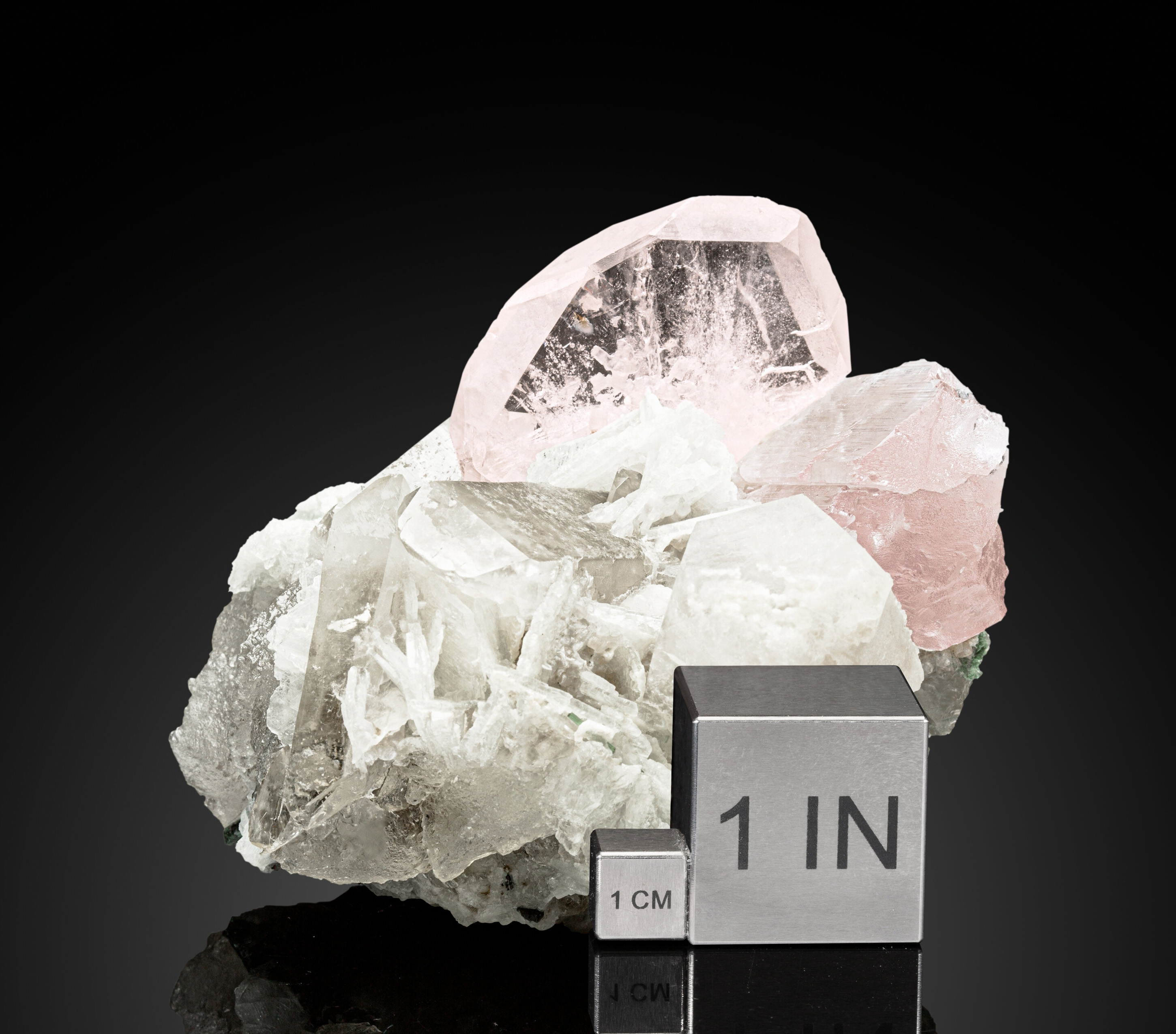 Morganite on Kunzite on Albite Matrix