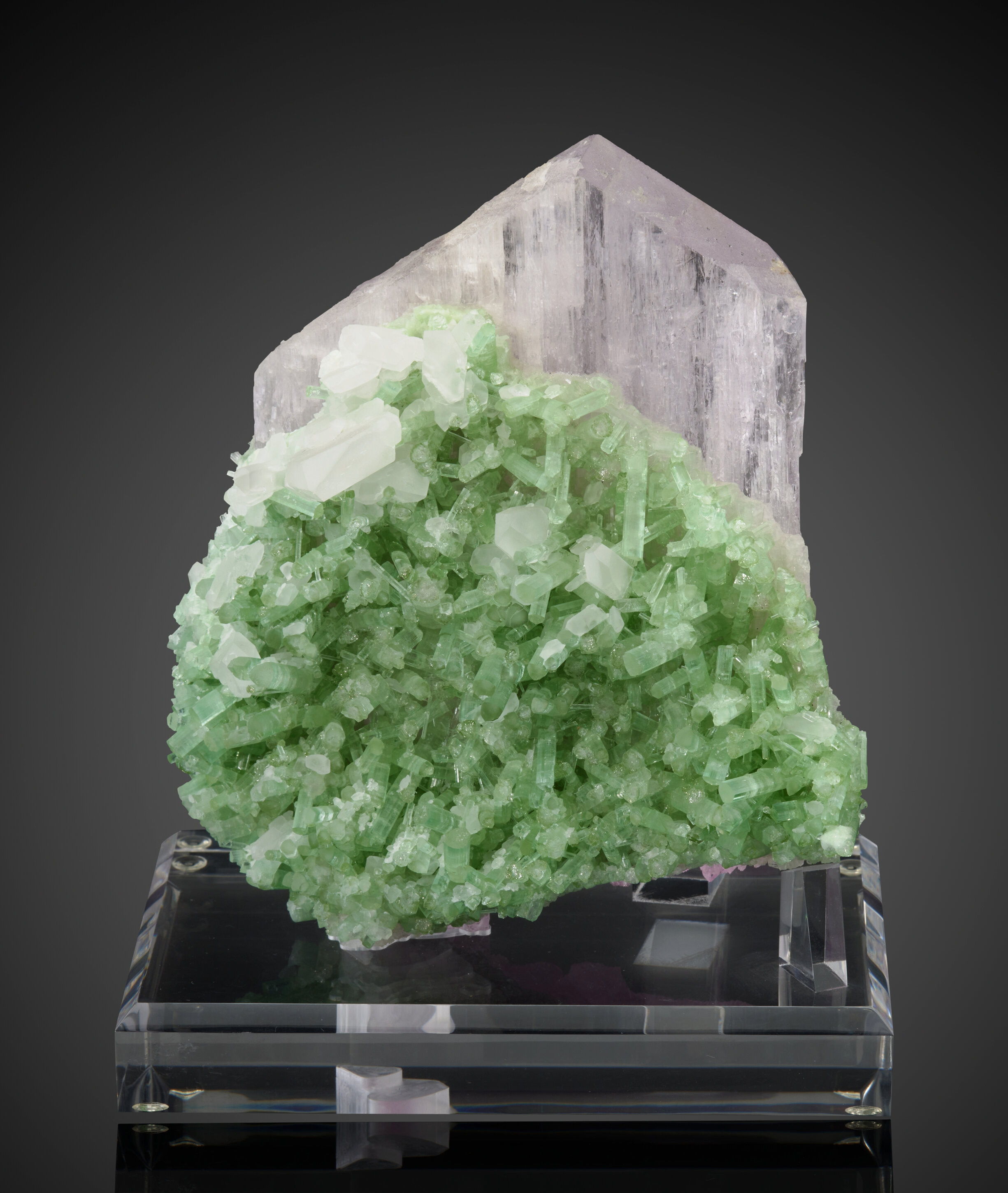 Green Tourmaline on Kunzite