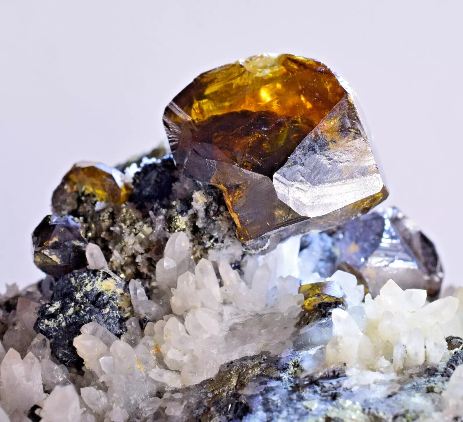 Gem Twin Sphalerite Crystals on Quartz
