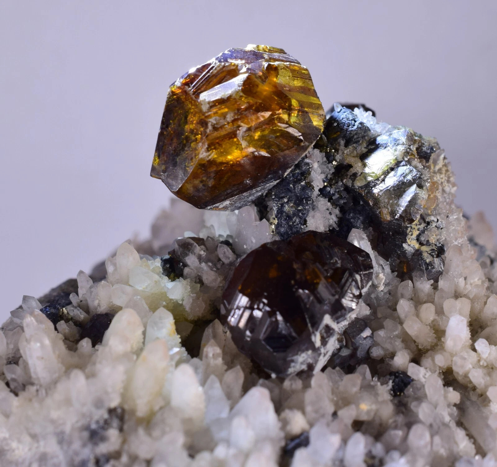 Gem Twin Sphalerite Crystals on Quartz