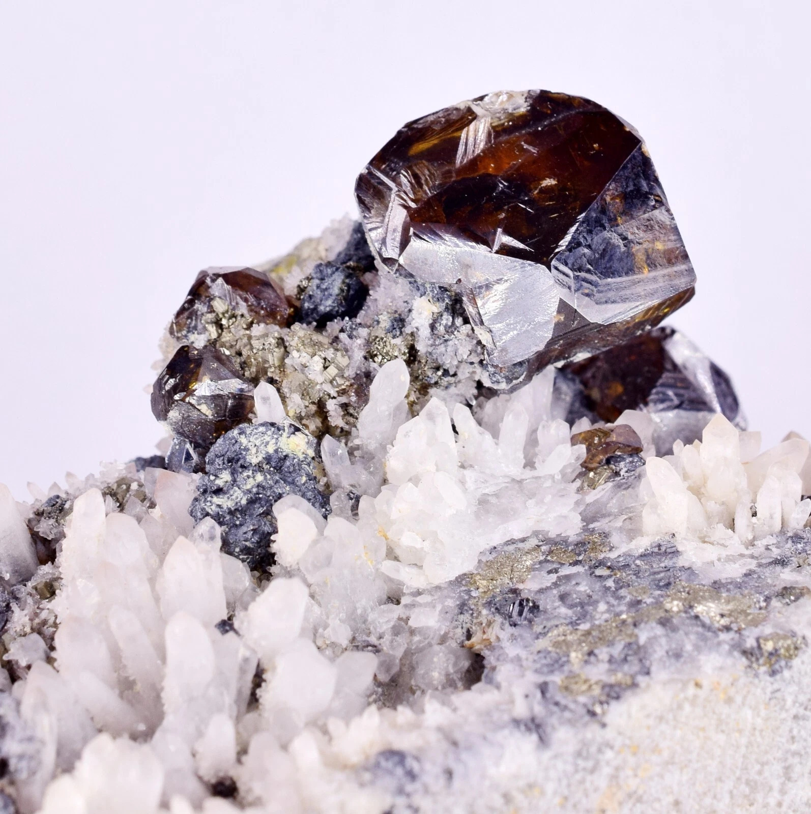 Gem Twin Sphalerite Crystals on Quartz