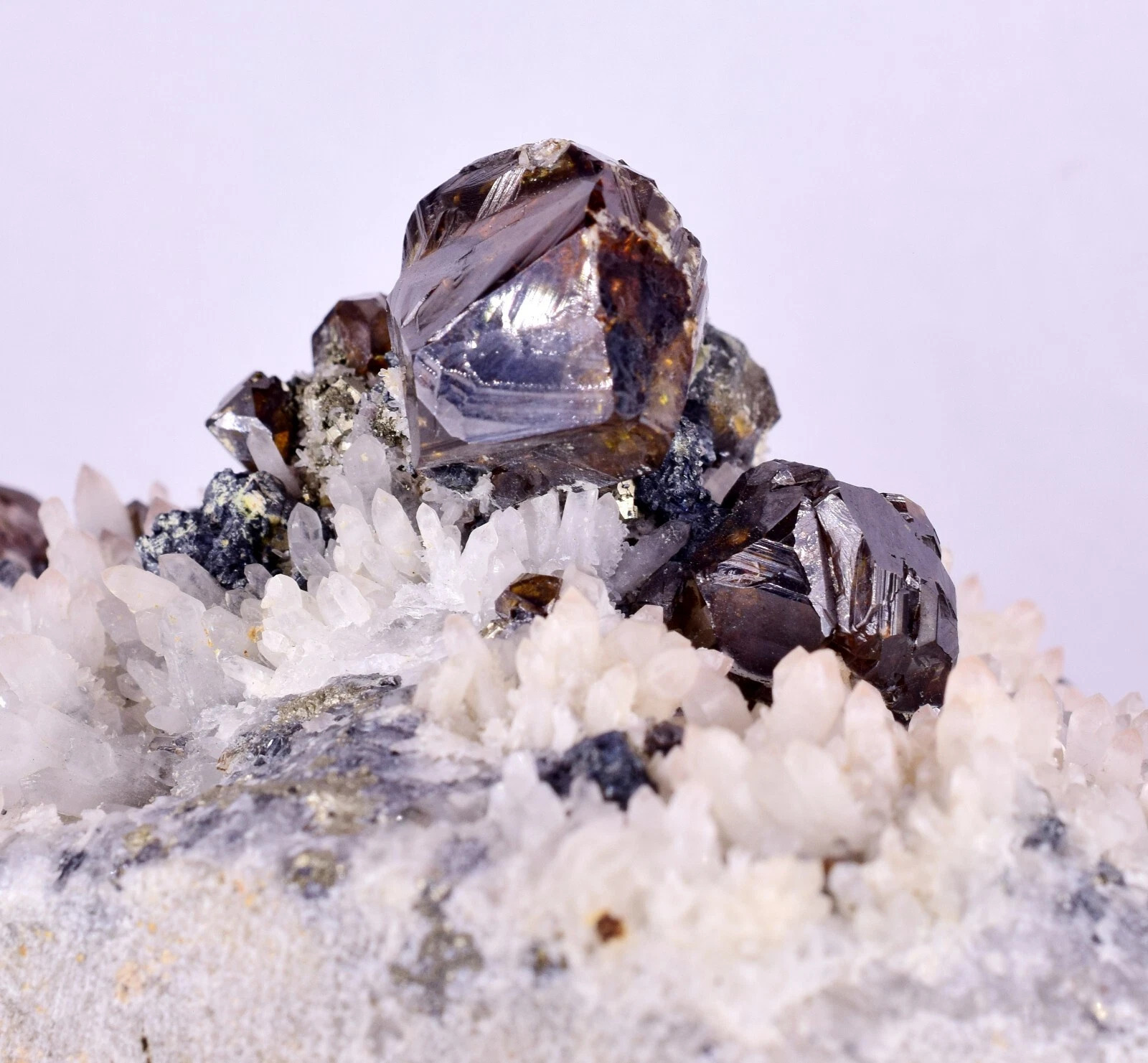 Gem Twin Sphalerite Crystals on Quartz