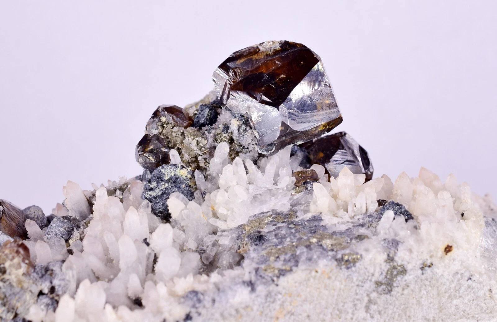 Gem Twin Sphalerite Crystals on Quartz