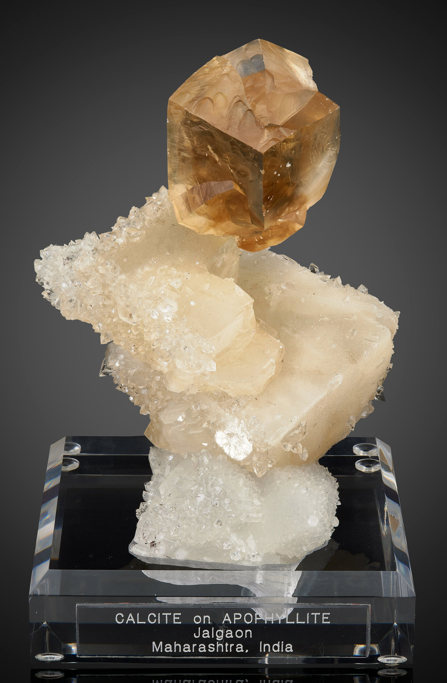 Gem Twinned Calcite Solitaire on Apophyllite