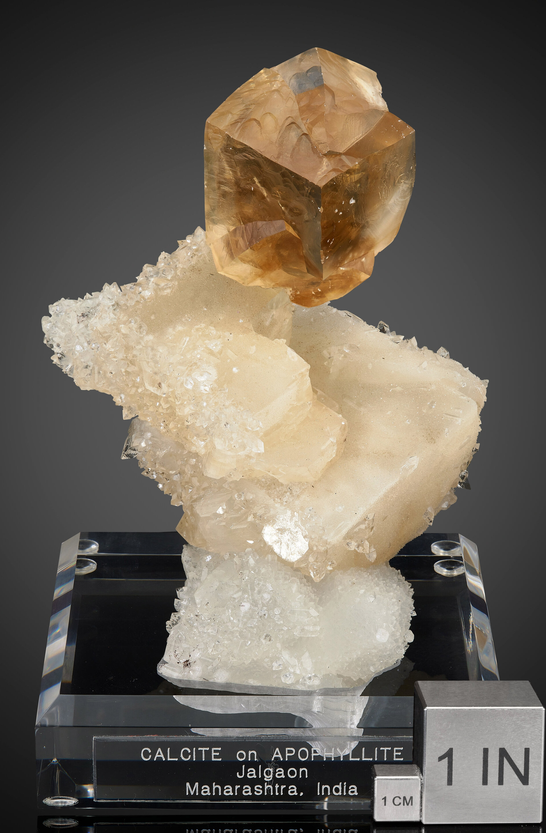 Gem Twinned Calcite Solitaire on Apophyllite