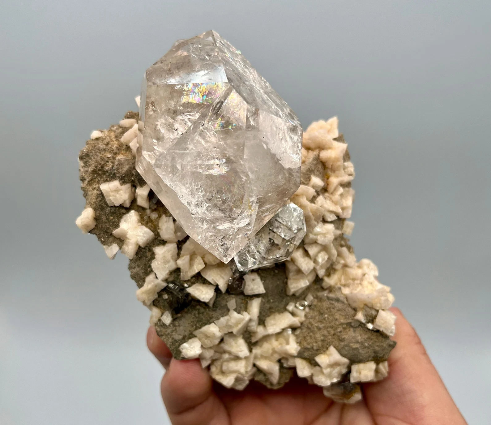 Quartz var. Herkimer Diamond - World-Class Specimen On Matrix With Dolomite