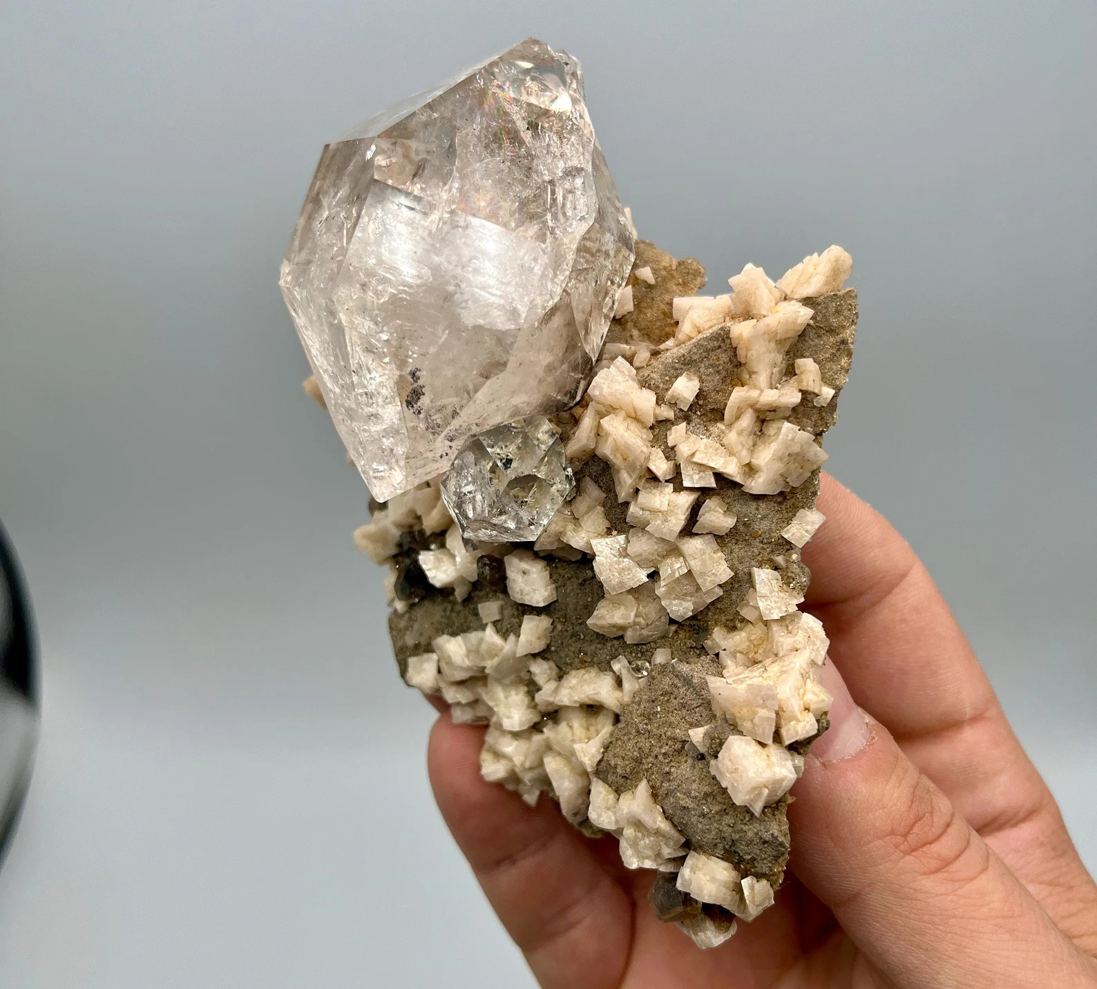 Quartz var. Herkimer Diamond - World-Class Specimen On Matrix With Dolomite