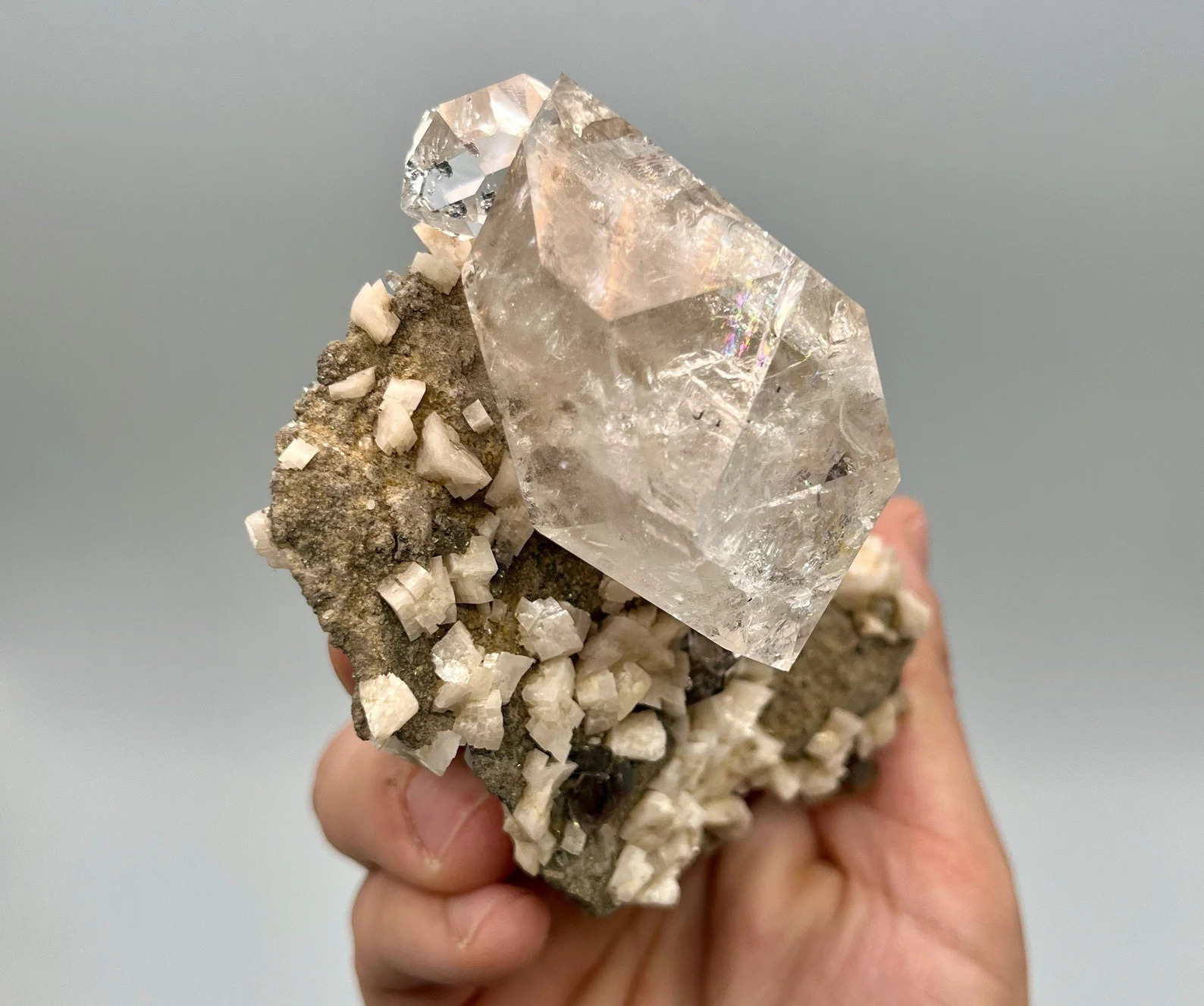 Quartz var. Herkimer Diamond - World-Class Specimen On Matrix With Dolomite
