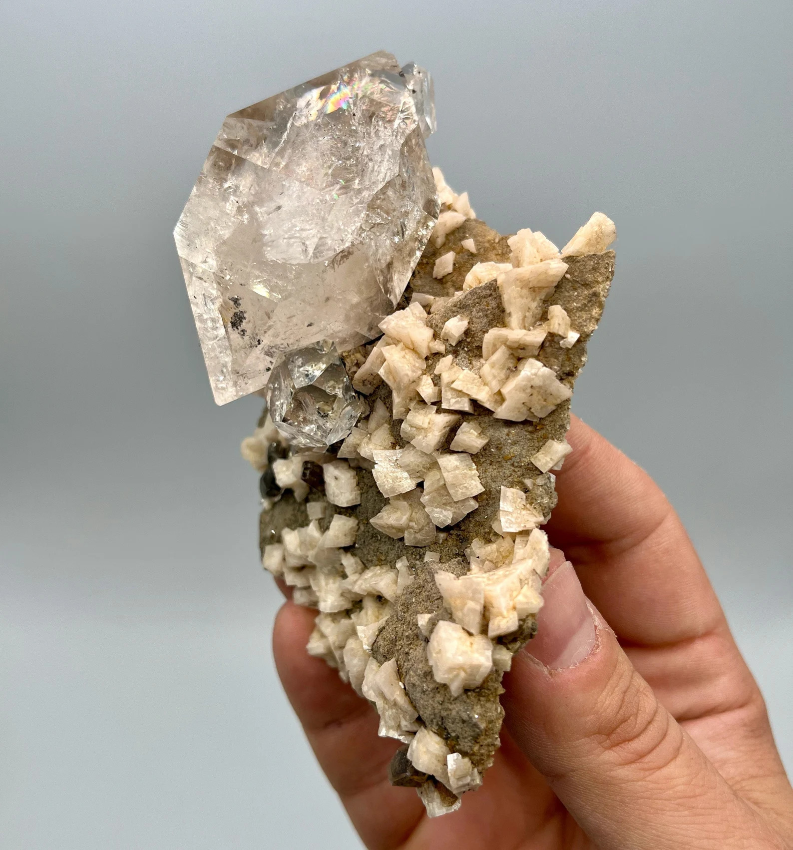 Quartz var. Herkimer Diamond - World-Class Specimen On Matrix With Dolomite
