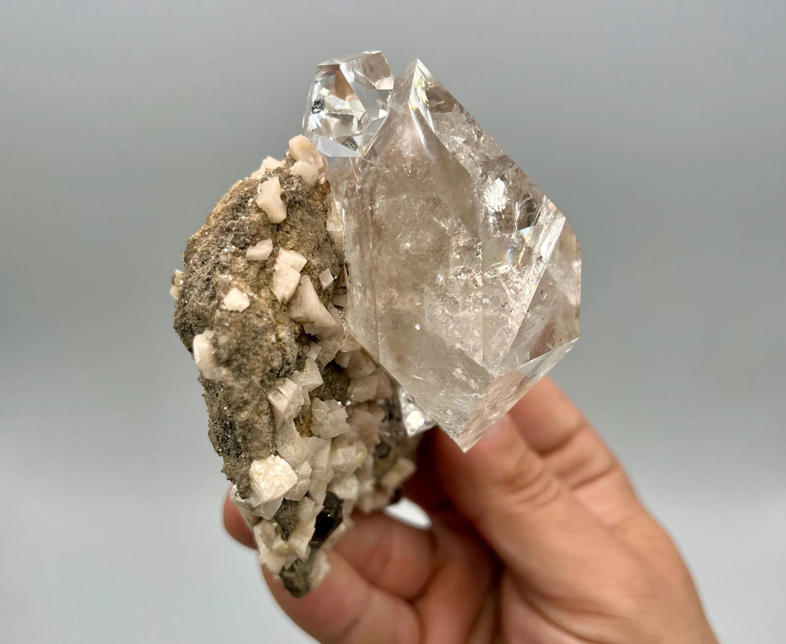 Quartz var. Herkimer Diamond - World-Class Specimen On Matrix With Dolomite
