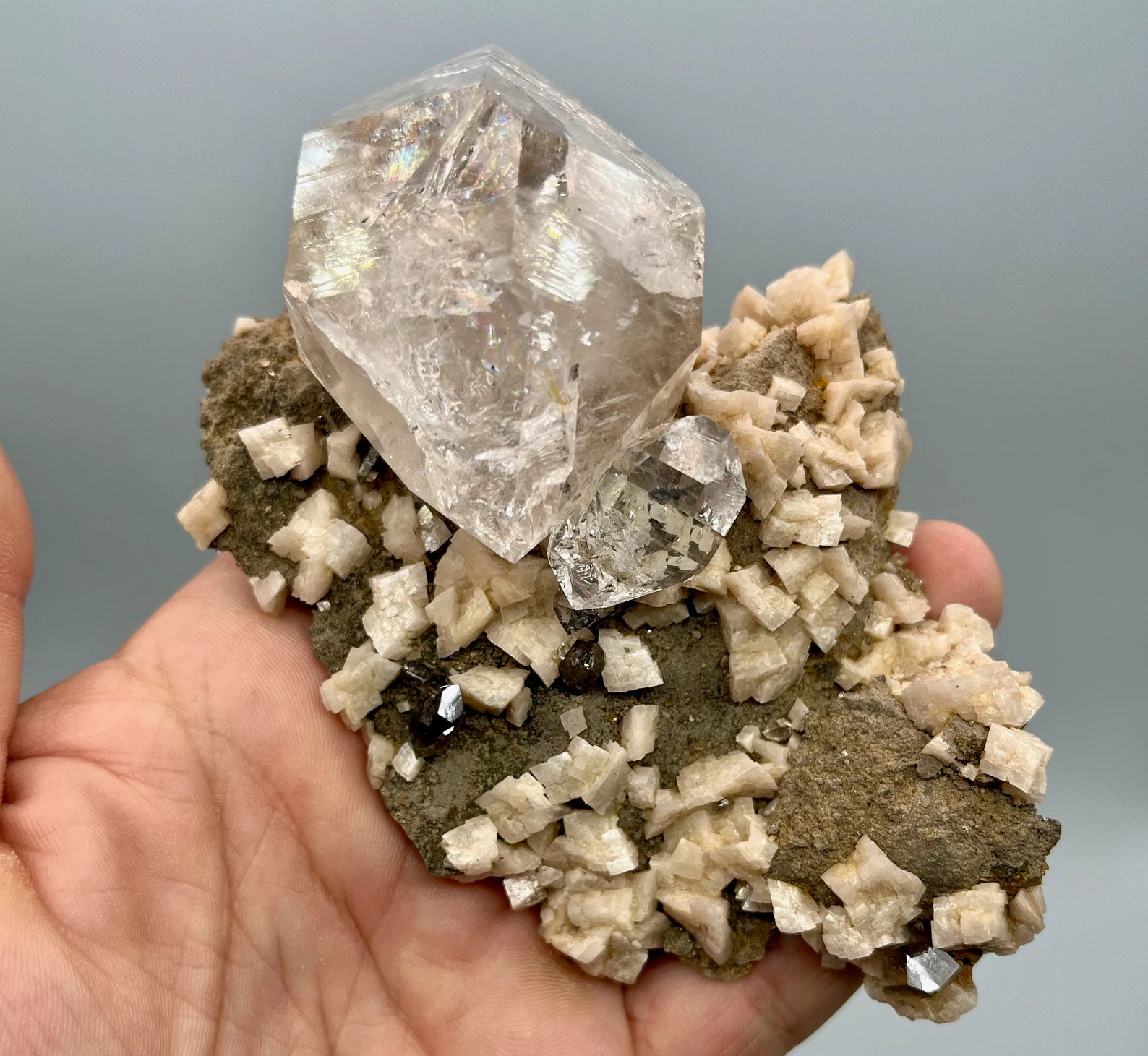 Quartz var. Herkimer Diamond - World-Class Specimen On Matrix With Dolomite