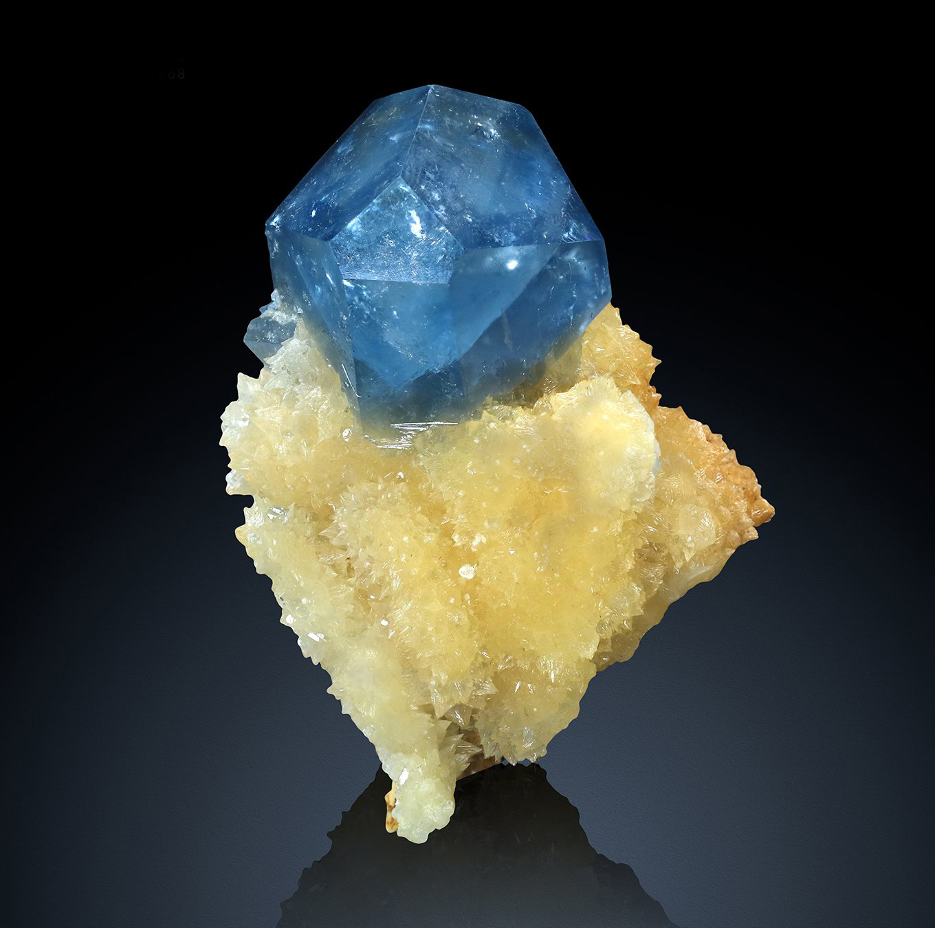 Celestine on Golden Calcite - Perfect Termination, Color and Form