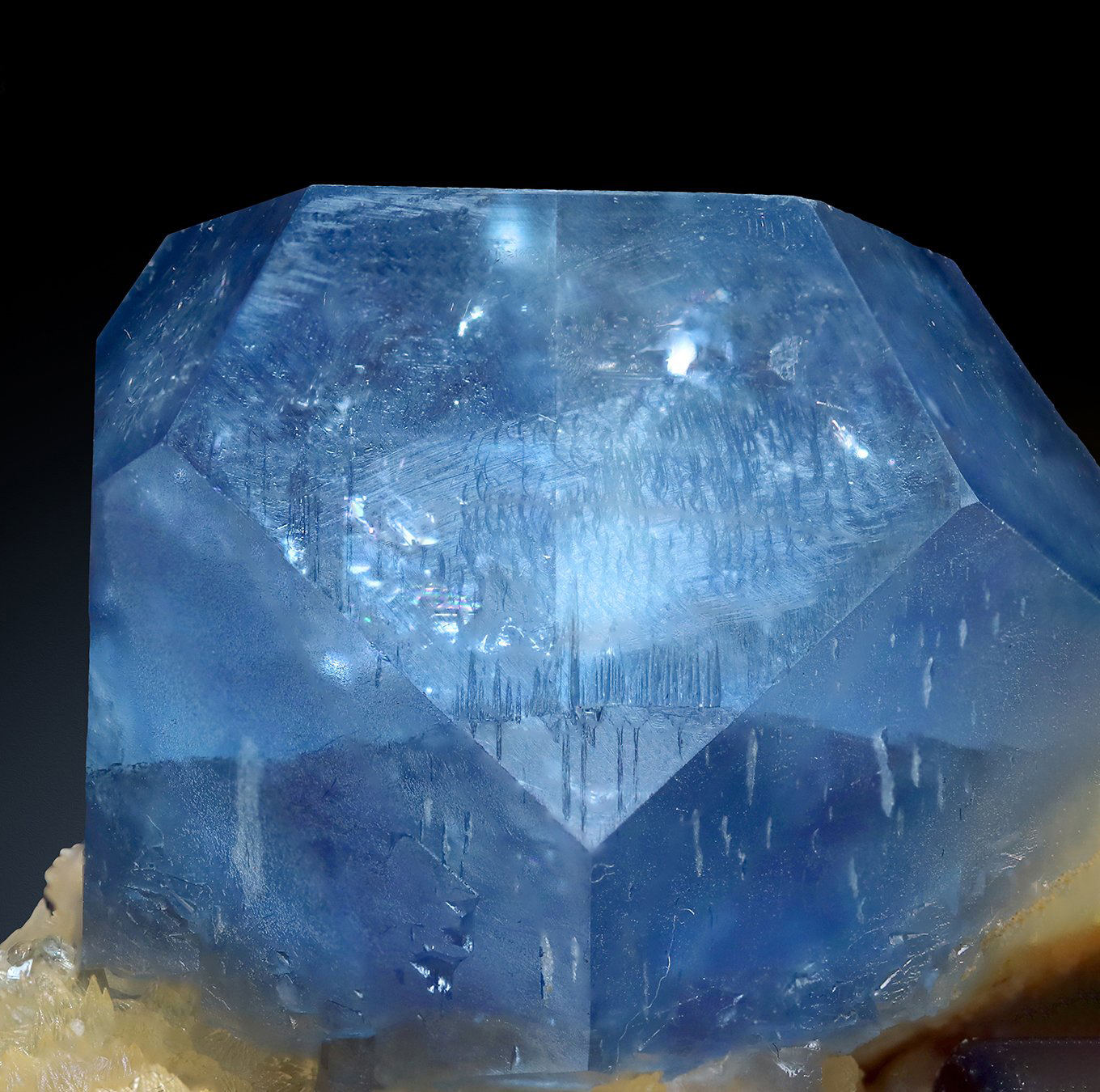 Celestine on Golden Calcite - Perfect Termination, Color and Form